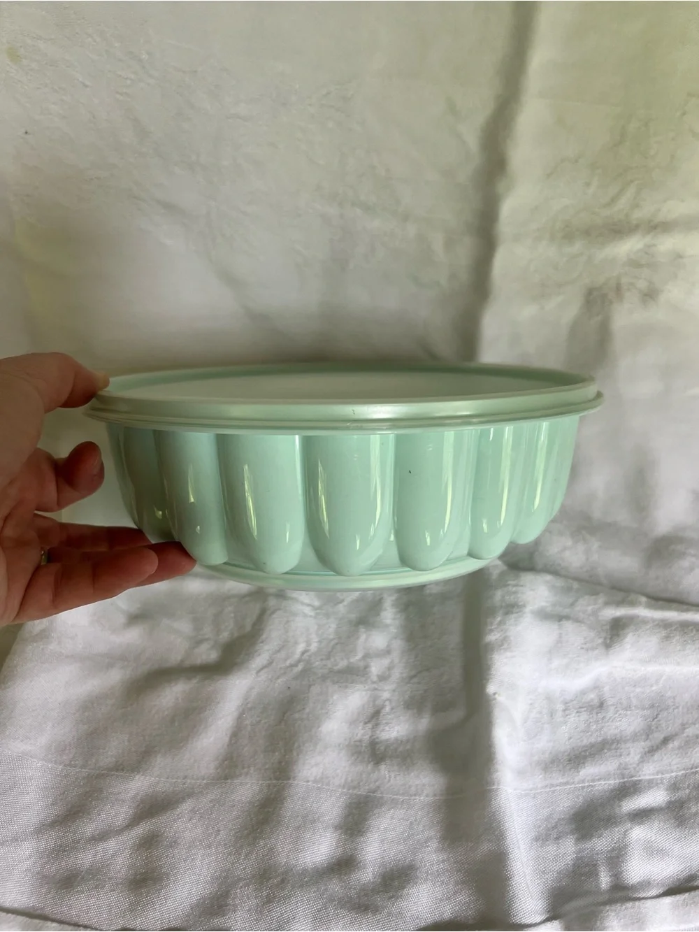 Tupperware Mint Green Round Plastic Jello Mold Bowl with Lid